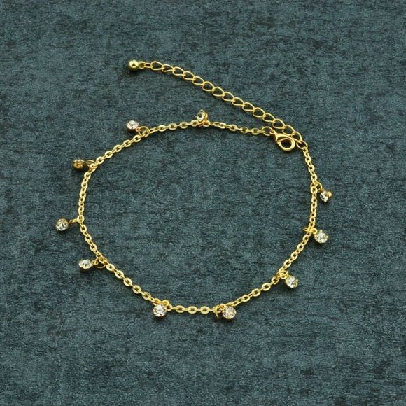 Golden Chain Anklet with Crystal Charms - Picture 2 of 3